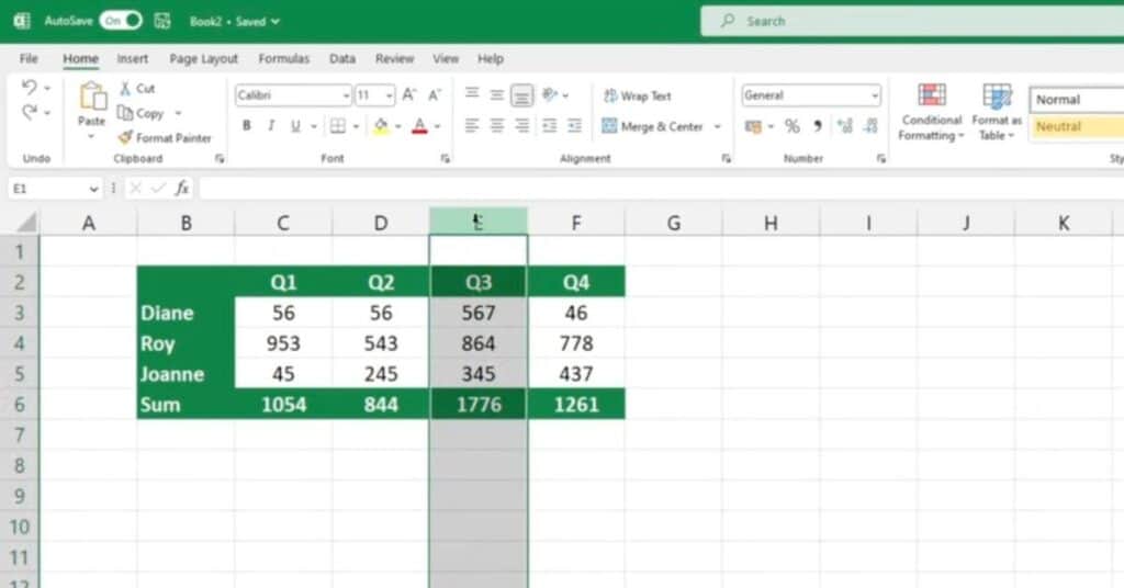 Highlighting Columns in Excel