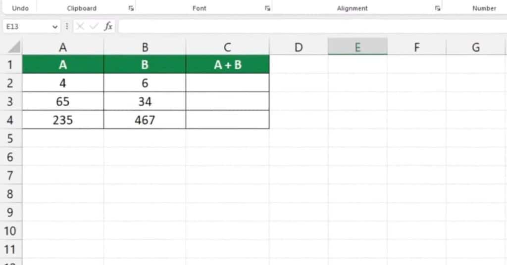 How to Add Numbers in Excel sample