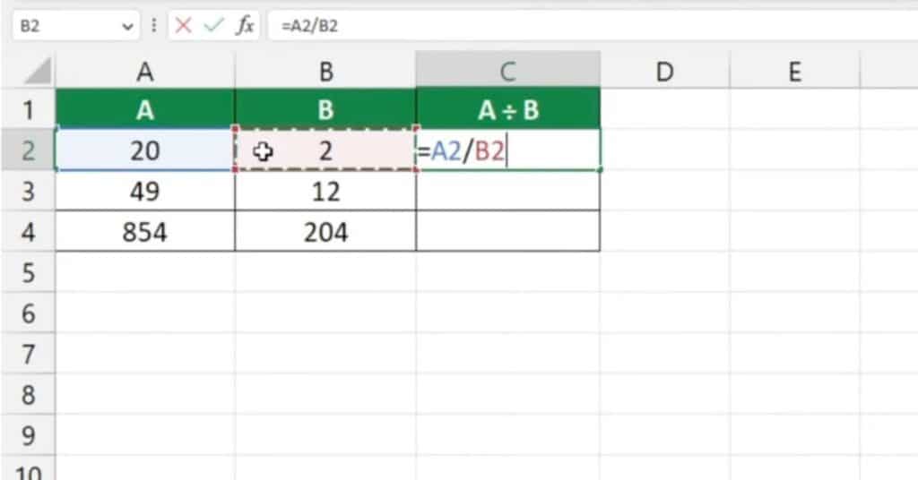 How to Divide Numbers in Excel