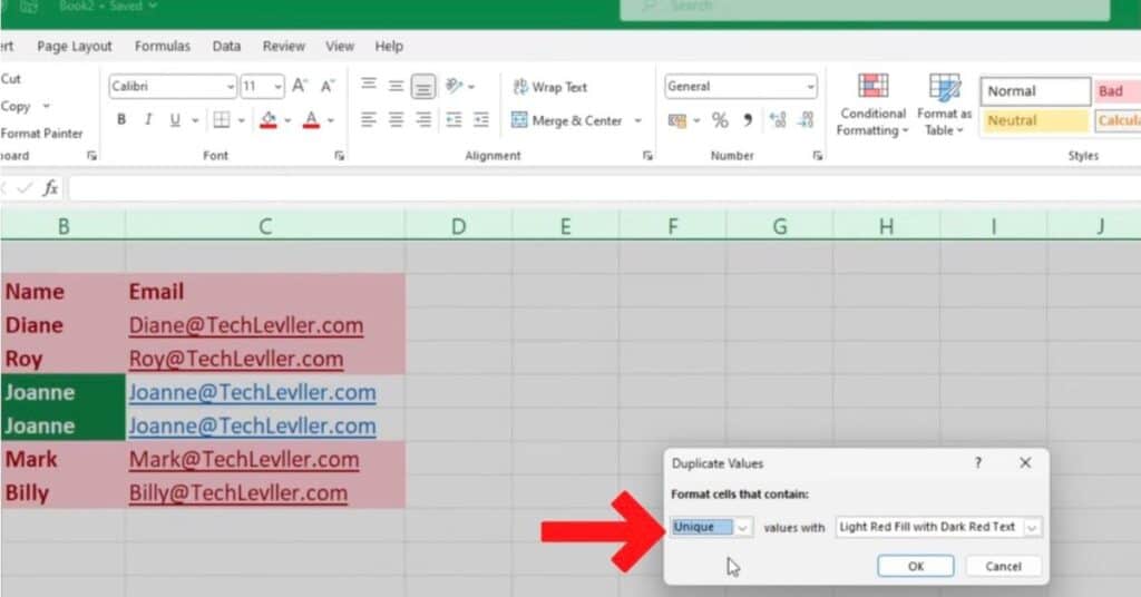 How to Highlight Unique Values in the Excel Table