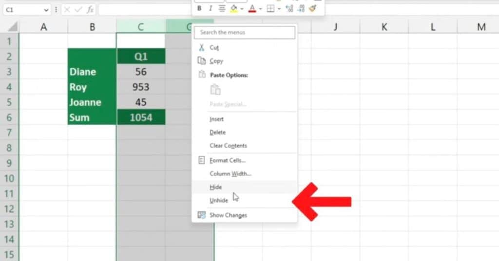 Unhide Columns in Excel With the Mouse 