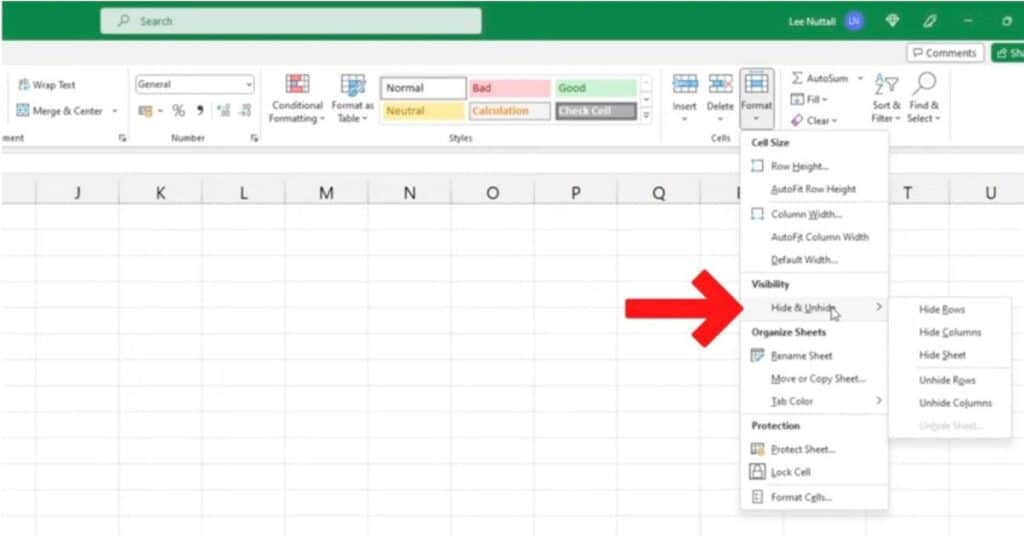 Unhide Columns in Excel With the Ribbon 