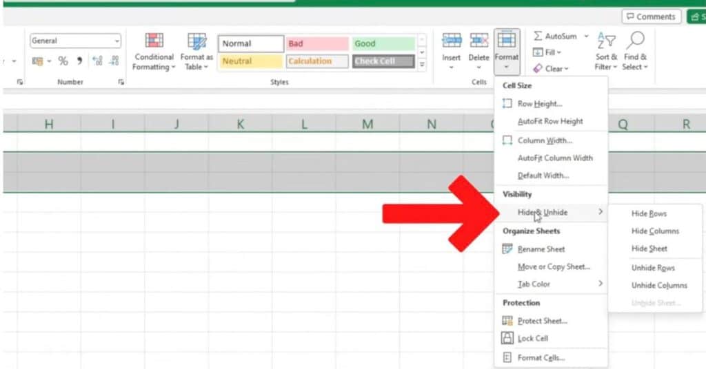 Unhide Rows in Excel With the Ribbon