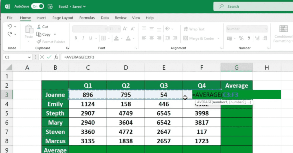 Calculate an Average in Excel