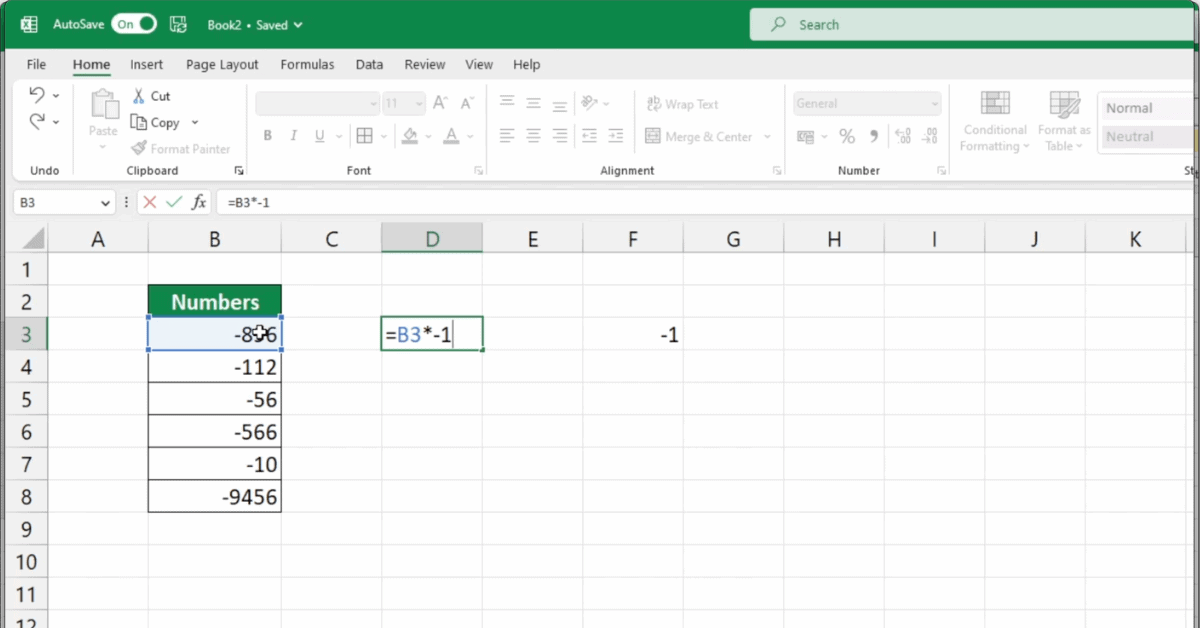 How to Change Negative Numbers to Positive in Excel