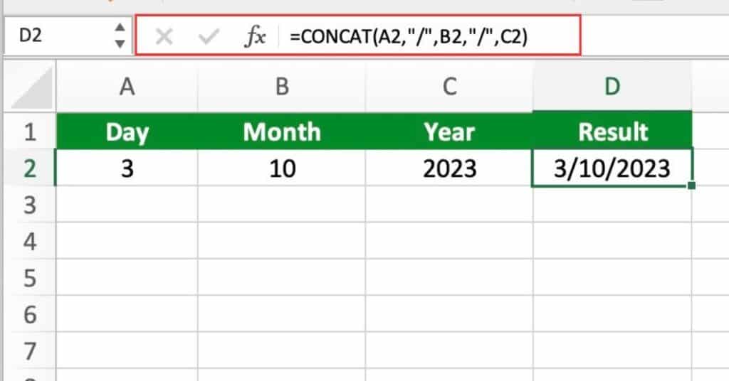 Combine Date Parts with Forward Slashes using CONCAT