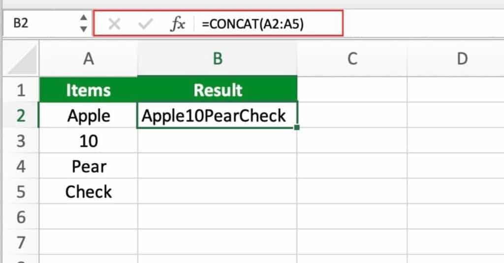 Concatenating a range of cells