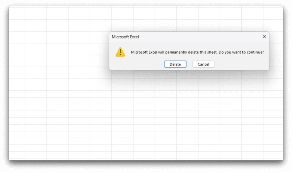 Delete Sheet in Excel confirm
