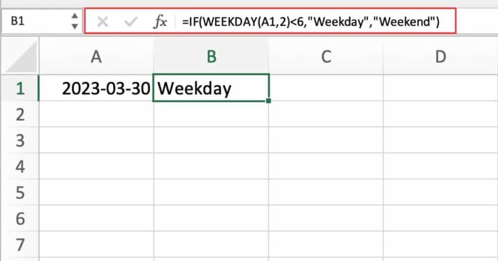 Distinguishing Weekdays and Weekends with WEEKDAY Function