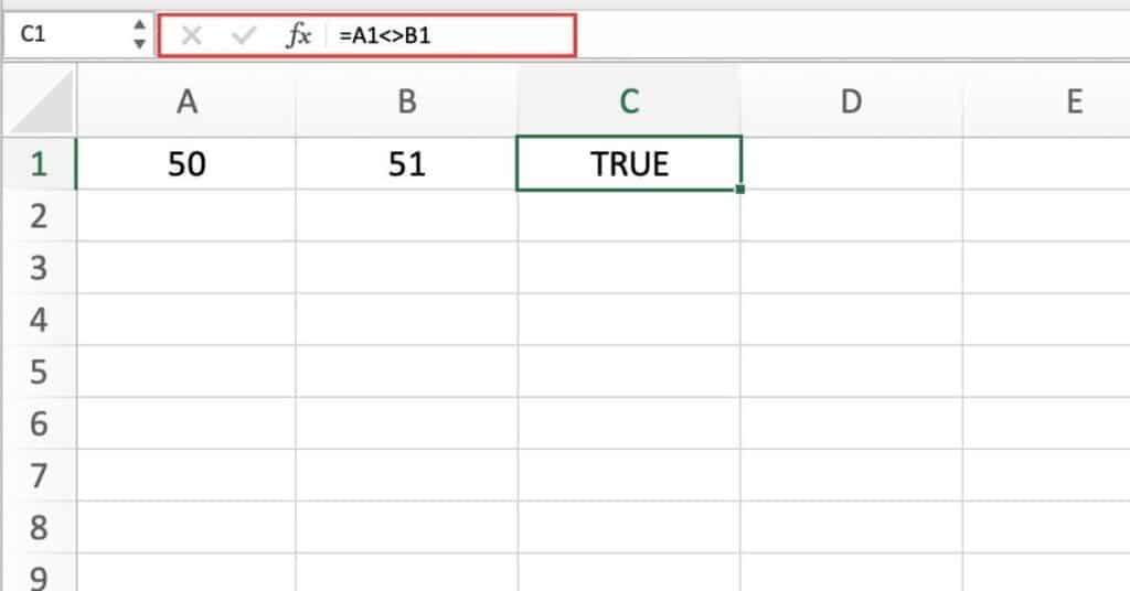 Does Not Equal Operator in Excel