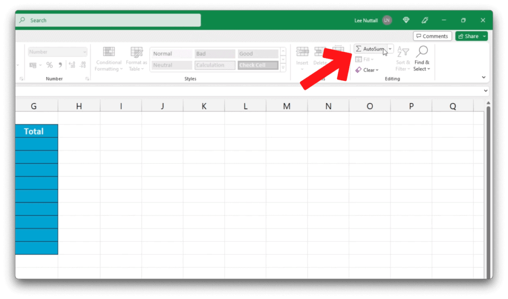 Excel AutoSum