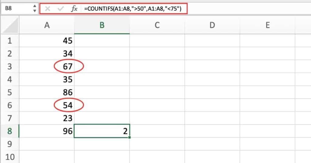How to Count Between Two Numbers in Excel