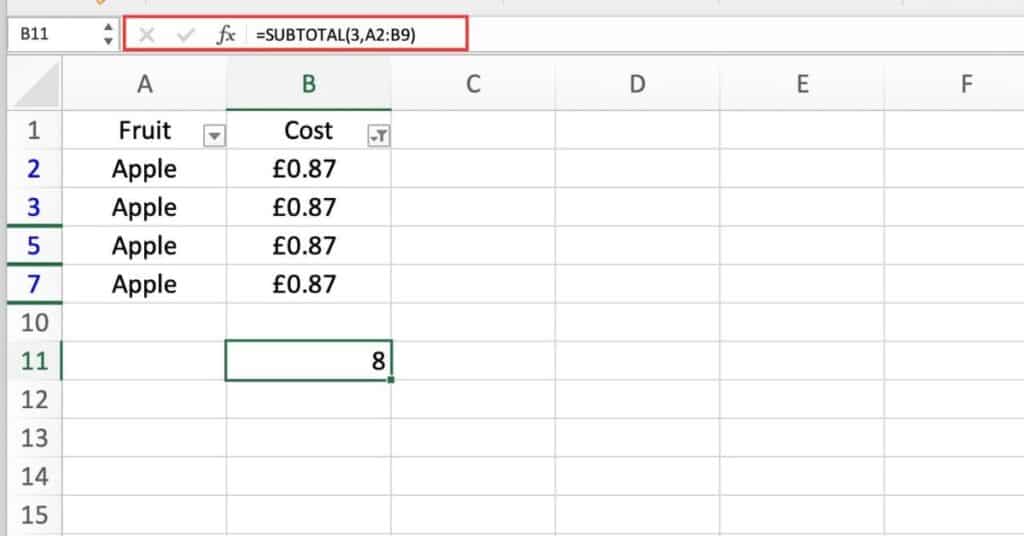 How to Count Filtered Rows in Excel