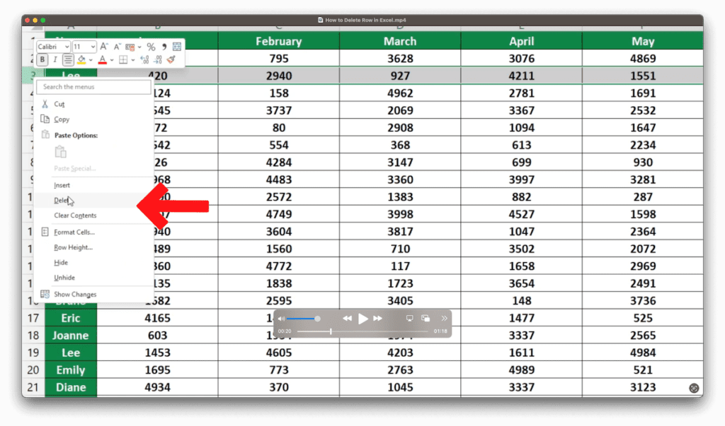 How to Delete Row in Excel