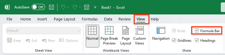 How to Show Formula Bar in Excel - Ribbon