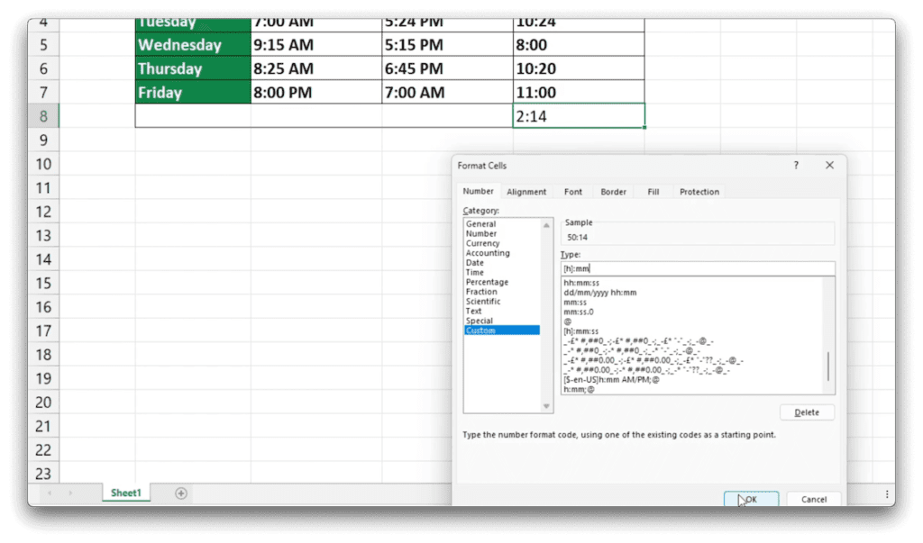 How to Sum Time in Excel When Its Total Exceeds 24-hours