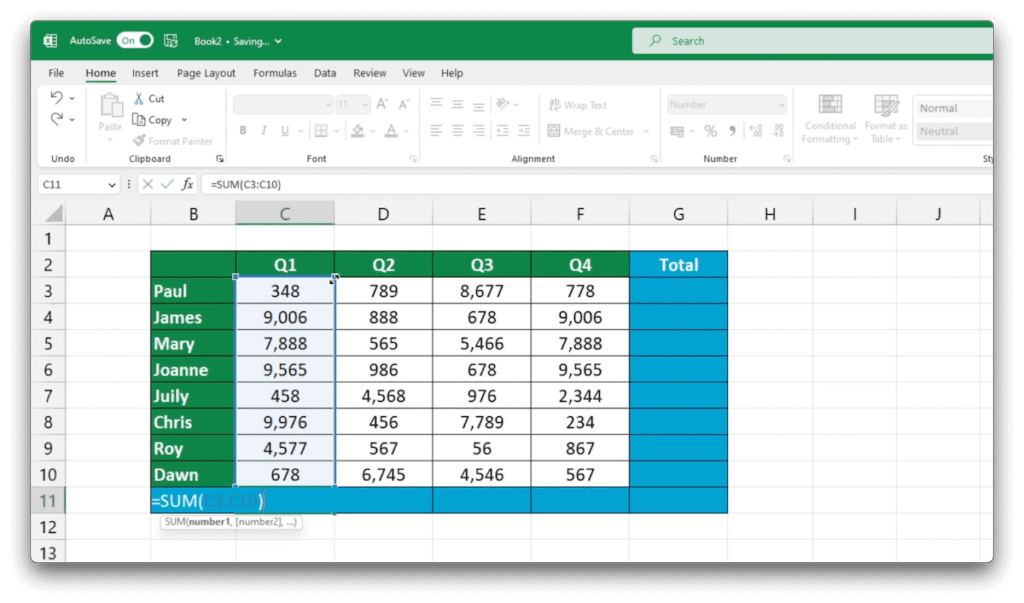 How to Sum a Column in Excel - Change the Sum Range