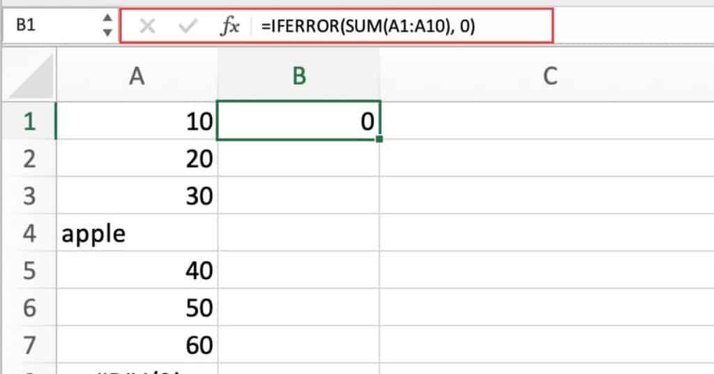 IFERROR function + Sum Function