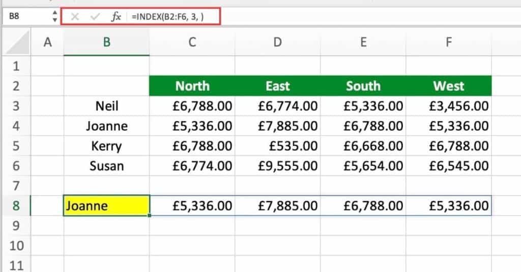 INDEX Function to retrieve all values in Rows