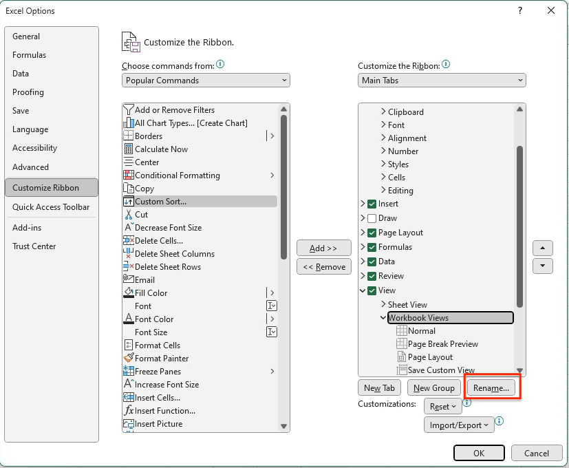 Renaming Tabs, Groups, and Commands