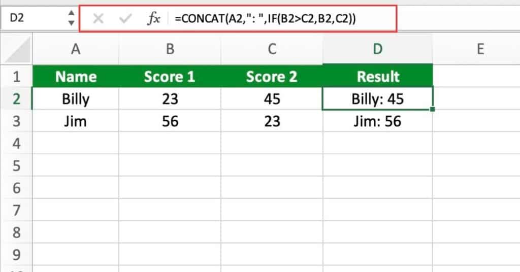 Using CONCAT Function with IF Function in Excel