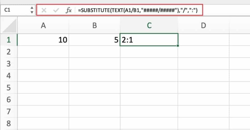 Using SUBSTITUTE and TEXT for Ratio Calculation
