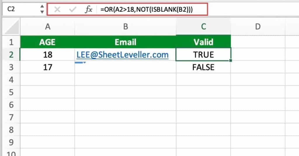 Validating user inputs With The OR Function