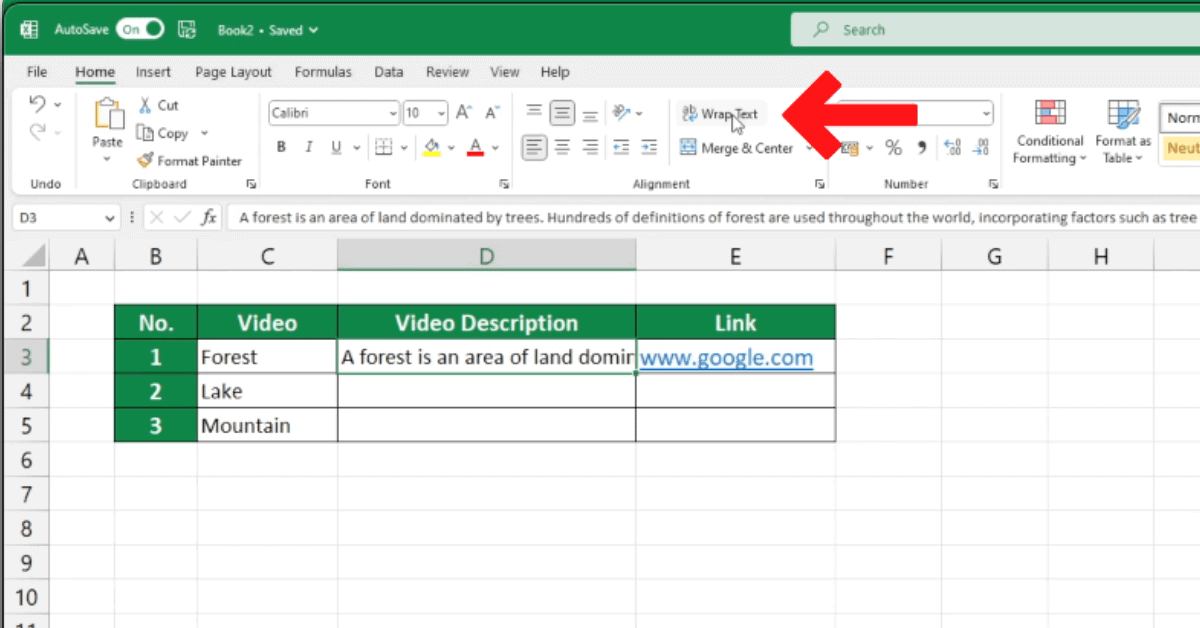 how to wrap text in online excel sheet