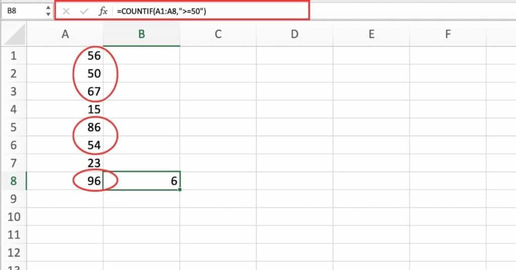 count cells that are greater than or equal