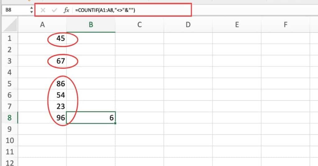 count cells that are not blank