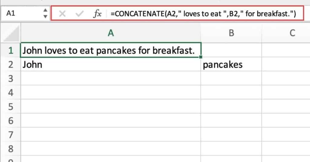 Creating a Text String with Concatenation using CONCATENATE function