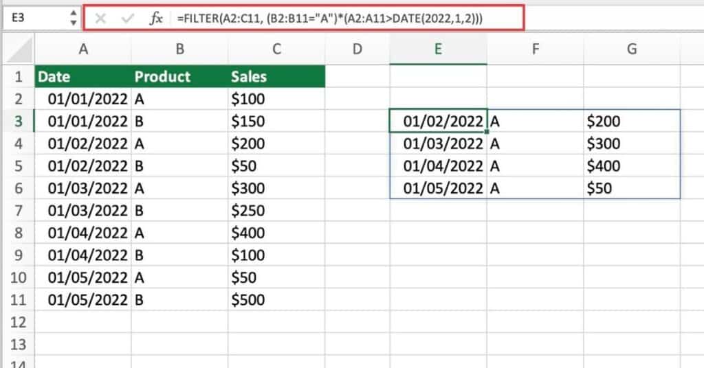 Excel FILTER Function with Multiple Criteria Example