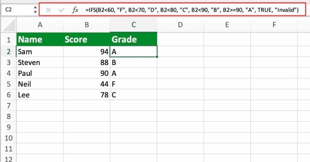 Excel IFS Function