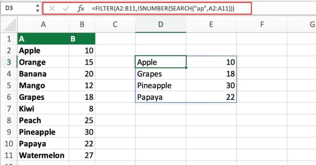 Filtering Values That Contain Text with Excel's FILTER Function