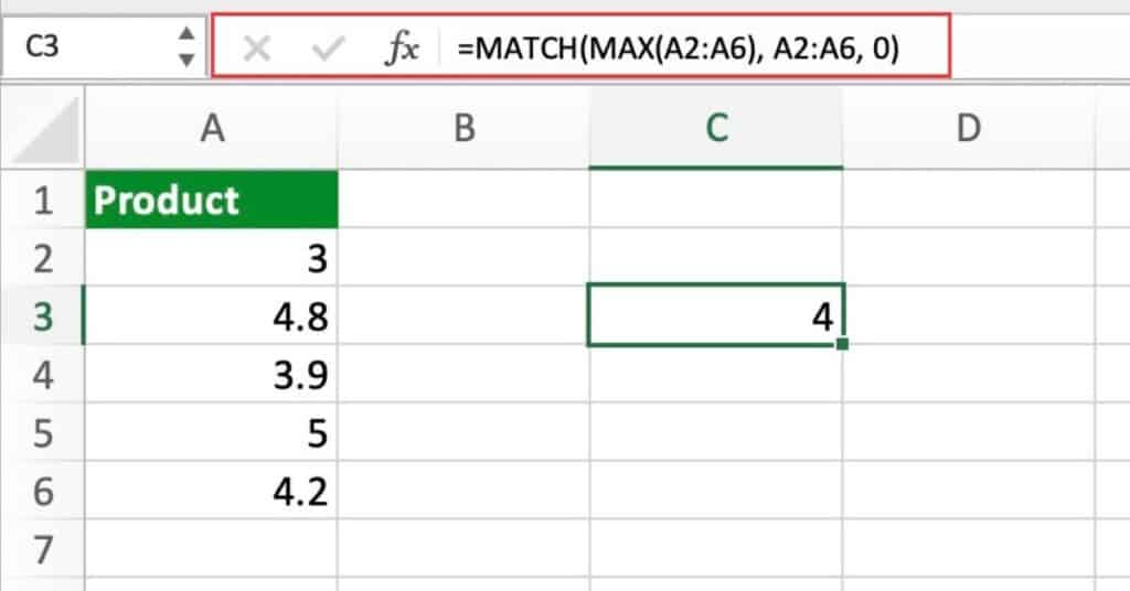 Finding the position of the largest value in a range