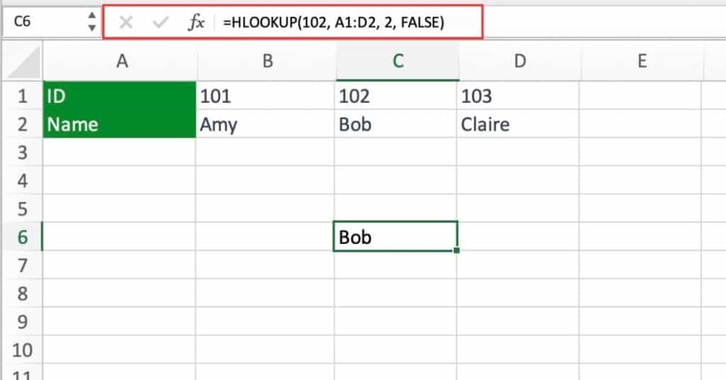 HLOOKUP Exact Match Example