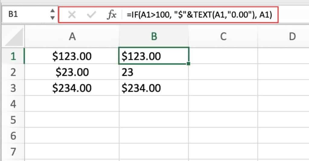 Using Excel TEXT with IF function