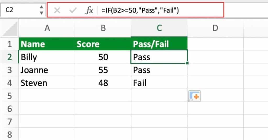 Using IF function for a Pass/Fail