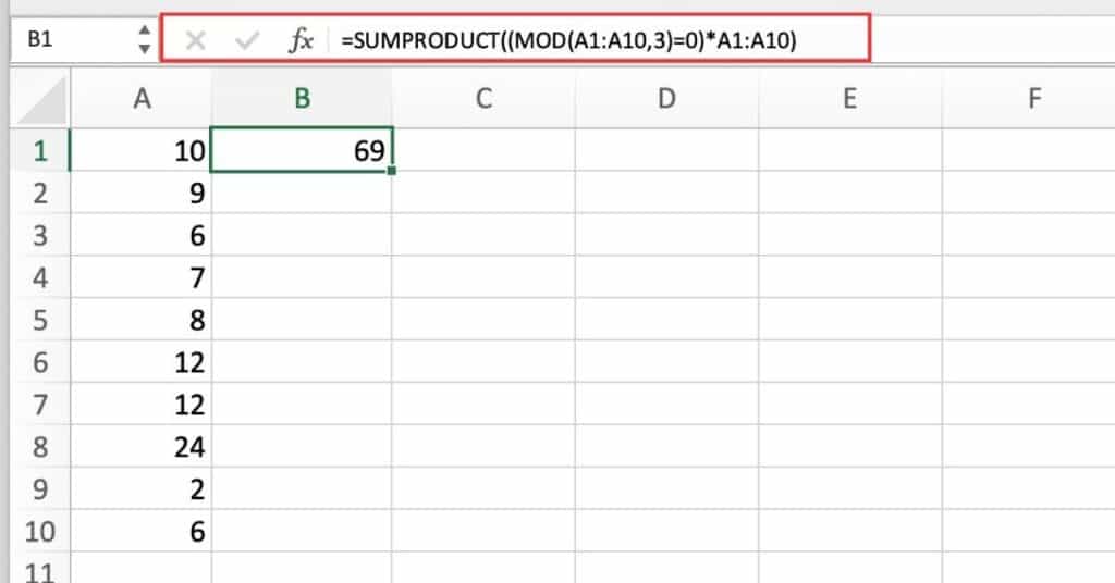Using MOD with SUMPRODUCT function