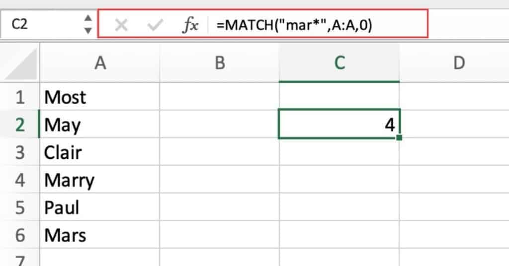 Using a Wildcard with MATCH Function to Find Partial Matches