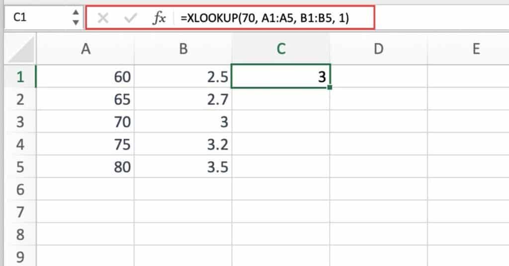 XLOOKUP with Approximate Match