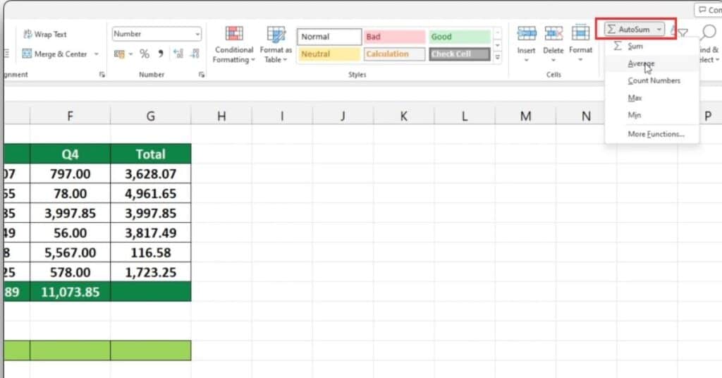 Excel AutoSum